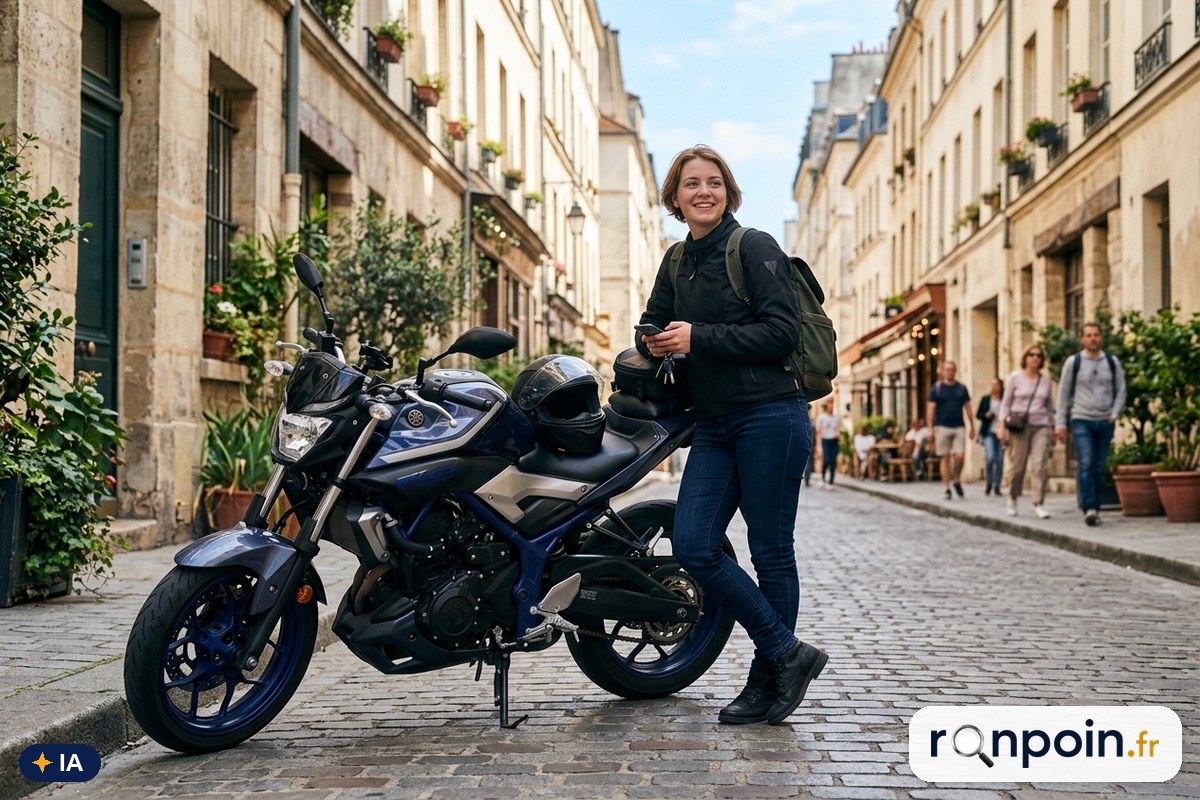 Première moto A2 — illustration générée par IA