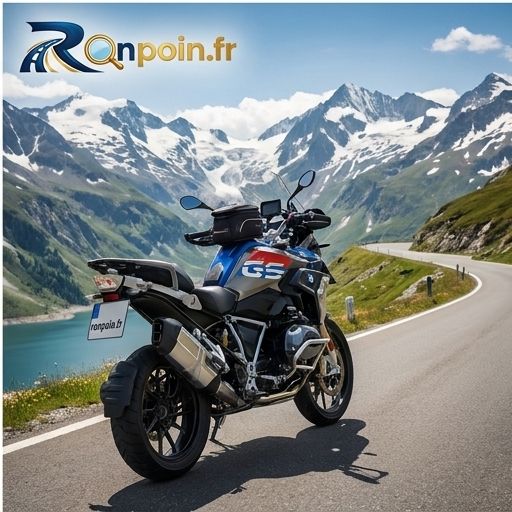 Moto sportive rouge dans les rues de Paris