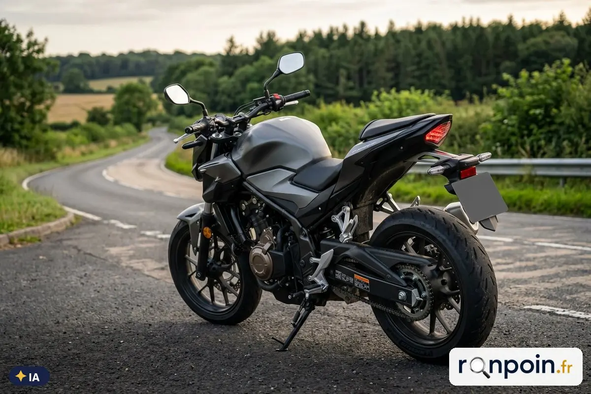 Honda CB500F grise de trois quarts arrière — illustration générée par IA