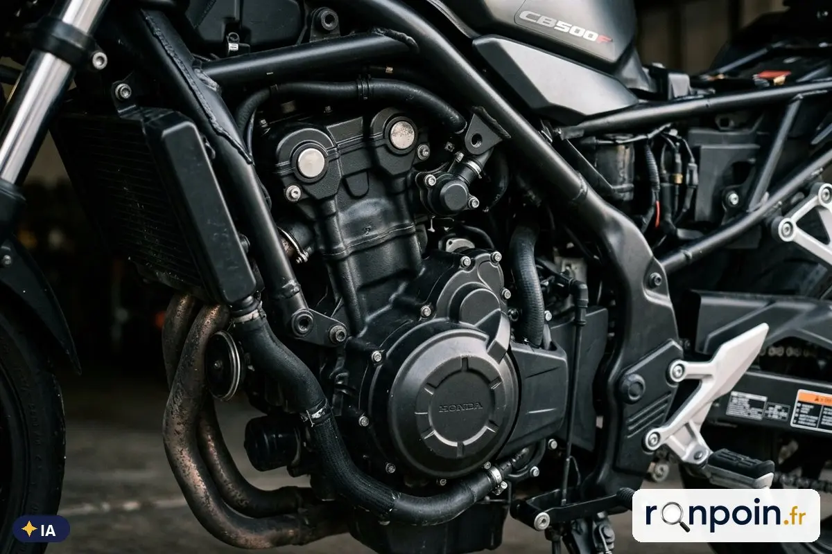 Moteur bicylindre 471 cm³ d'une Honda CB500F — illustration générée par IA