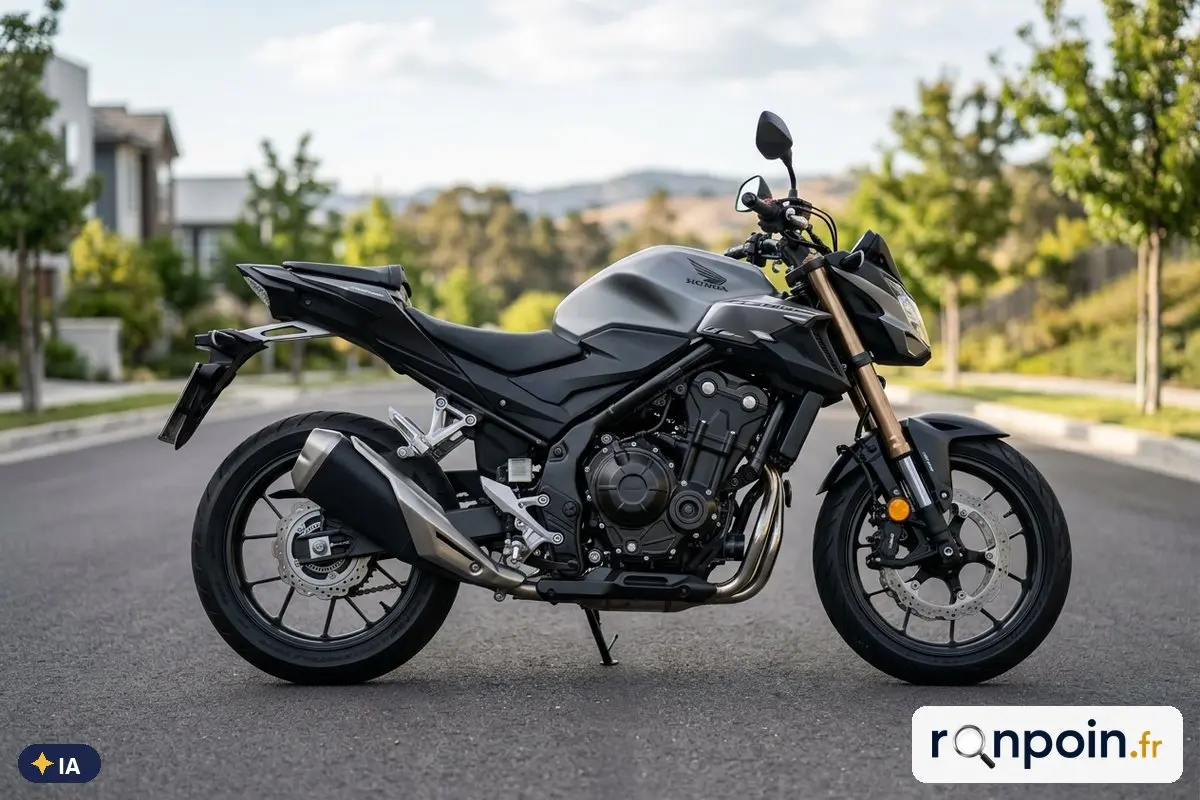 Honda CB500F grise de profil — illustration générée par IA