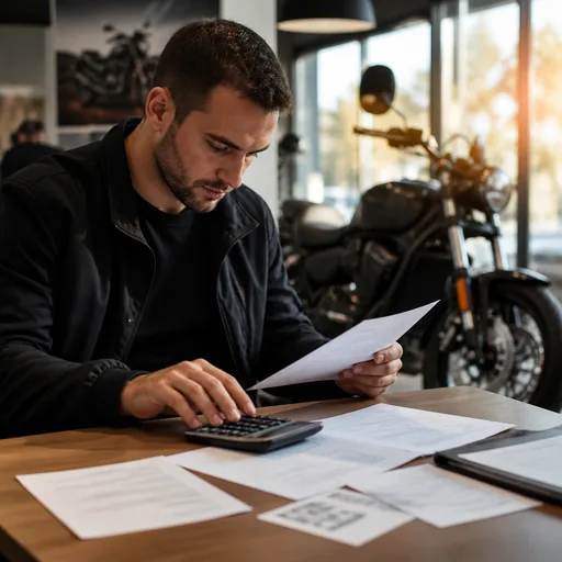Image générée par intelligence artificielle Financer l'achat de sa moto d'occasion : crédit, comptant, budget réel — illustration générée par IA
